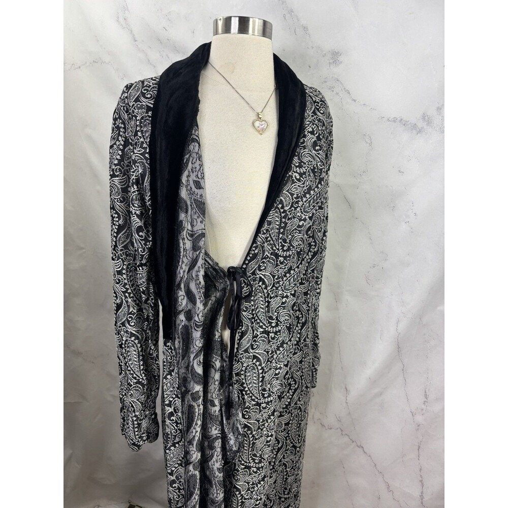 Vintage 70s Hostess Gown Robe Dress Silver Paisley Brocade Velvet S Whimsigoth - Picture 11 of 16